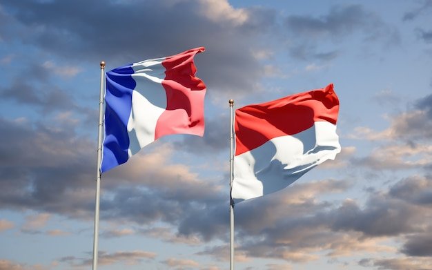 beautiful-national-state-flags-france-indonesia-together-blue-sky_337817-3327